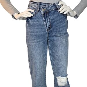Judy Blue HR Criss Cross Straight Dad Jeans Distressed Size W25 NWT